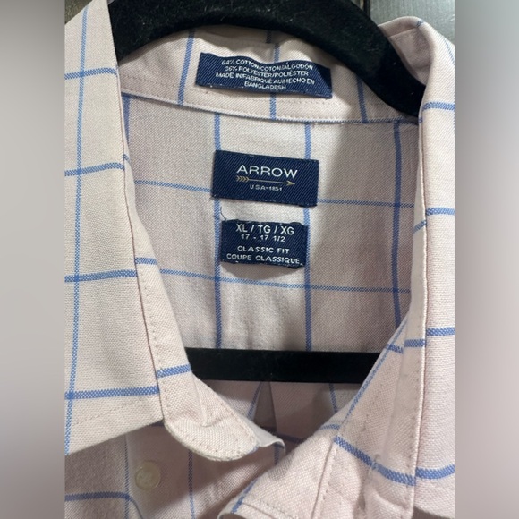 Arrow Men’s short sleeve, button up, pink and blue plaid, XL shir… - Picture 6 of 6